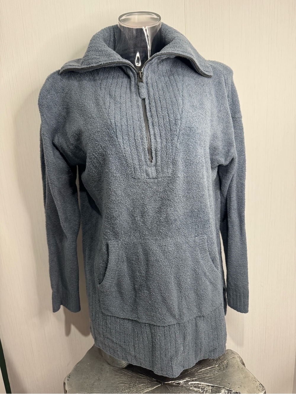Barefoot Dreams Quarter Zip Cozy Chic Sweater. Medium. Blue.